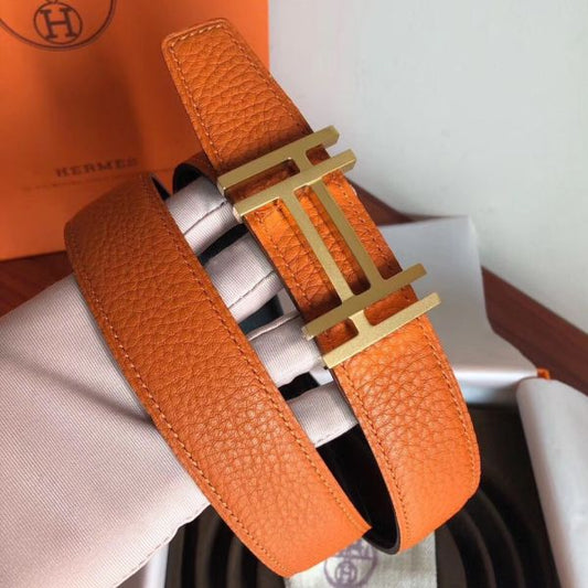 HERM H Au Carre Belt Buckle & Orange 32mm Strap