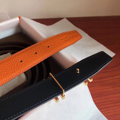 HERM H Au Carre Belt Buckle & Orange 32mm Strap