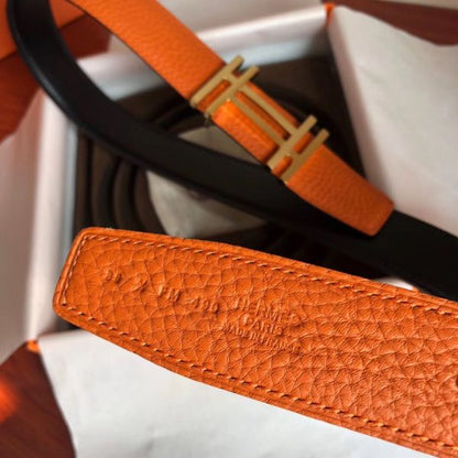 HERM H Au Carre Belt Buckle & Orange 32mm Strap