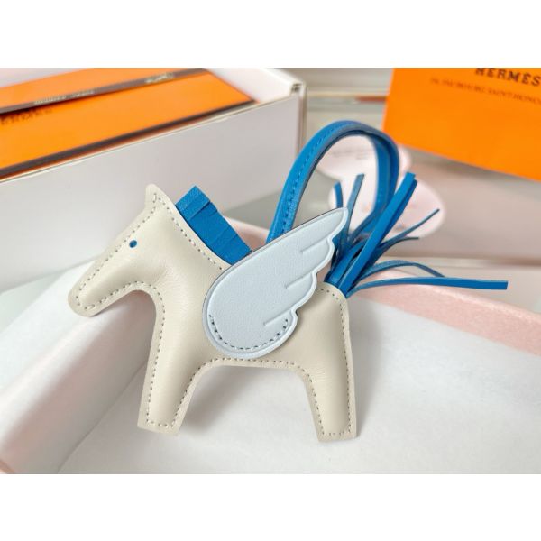 HERM Rodeo Pegase PM Bag Charm in Craie/Blue/Blue Brume Lambskin