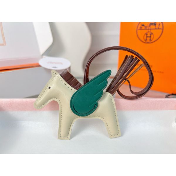 HERM Rodeo Pegase PM Bag Charm in Craie/Chocolat/Green Lambskin