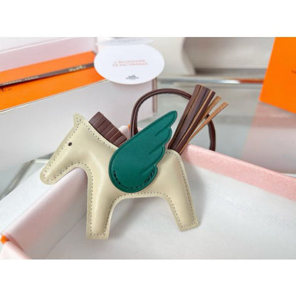 HERM Rodeo Pegase PM Bag Charm in Craie/Chocolat/Green Lambskin