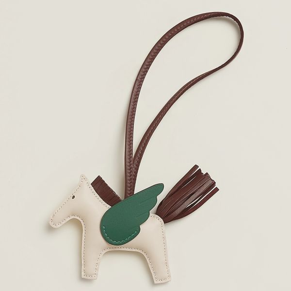 HERM Rodeo Pegase PM Bag Charm in Craie/Chocolat/Green Lambskin