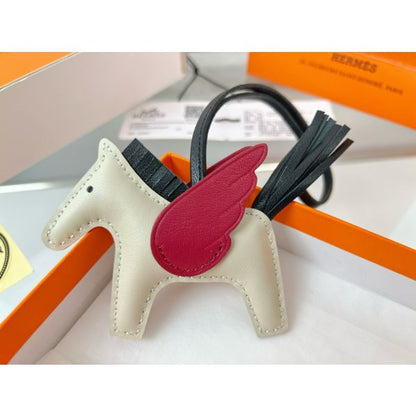 HERM Rodeo Pegase PM Bag Charm in Craie/Black/Red Lambskin