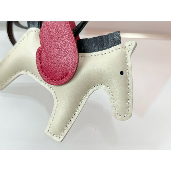 HERM Rodeo Pegase PM Bag Charm in Craie/Black/Red Lambskin