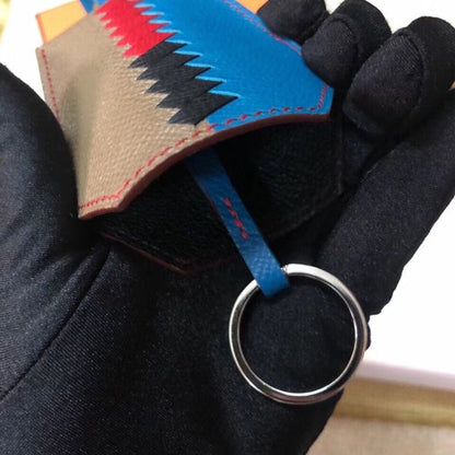 HERM Clochette Cles Grand Tressage Charm In Taupe/Blue