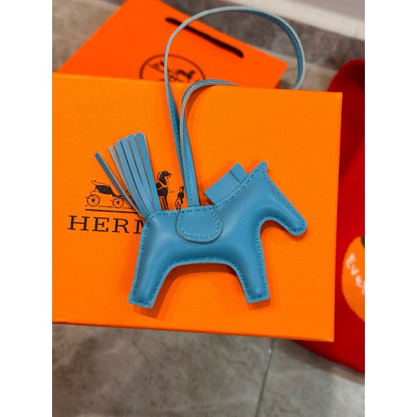 HERM Rodeo PM Bag Charm in Blue Azteque Lambskin