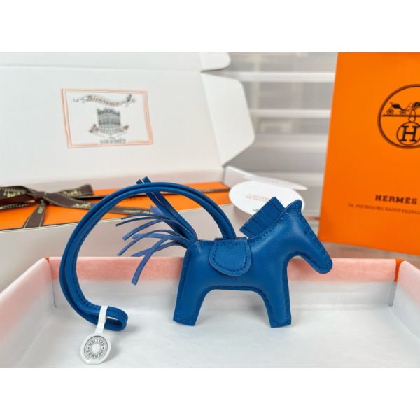 HERM Rodeo PM Bag Charm in Blue France Lambskin