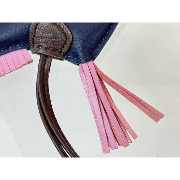 HERM Rodeo PM Bag Charm in Blue/Chocolate/Pink Lambskin