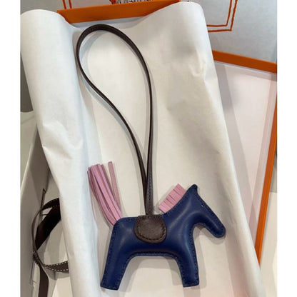 HERM Rodeo PM Bag Charm in Blue/Chocolate/Pink Lambskin