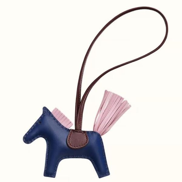 HERM Rodeo PM Bag Charm in Blue/Chocolate/Pink Lambskin