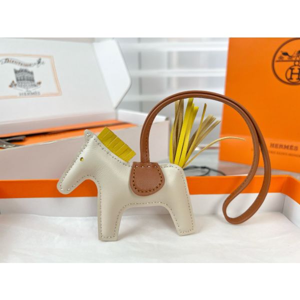 HERM Rodeo PM Bag Charm in Craie/Yellow/Gold Lambskin