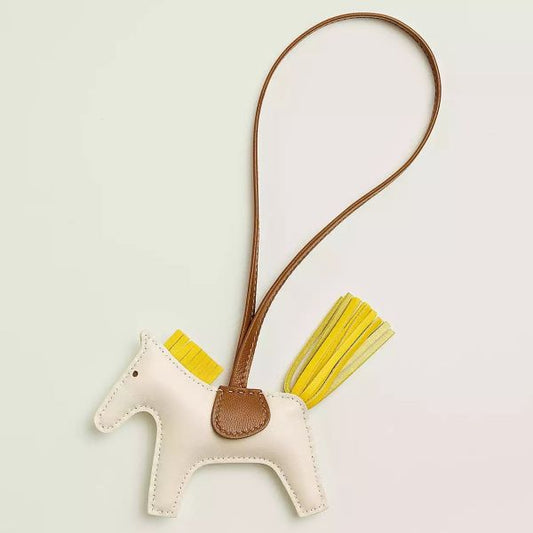 HERM Rodeo PM Bag Charm in Craie/Yellow/Gold Lambskin