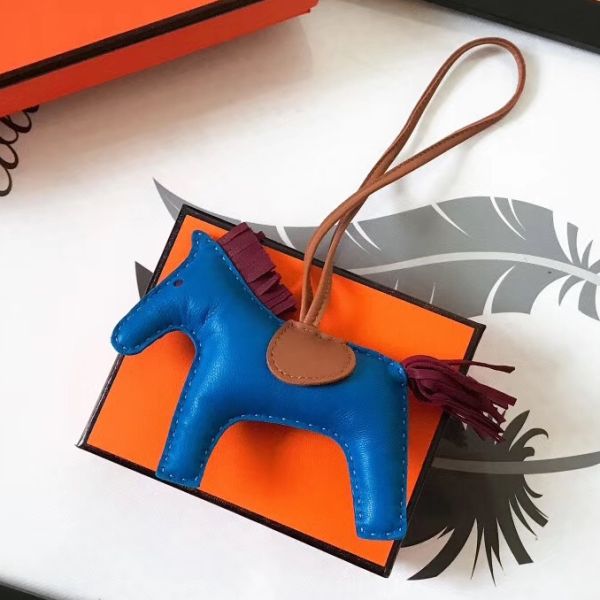 HERM Rodeo Horse Bag Charm In Blue/Camarel/Ruby Leather