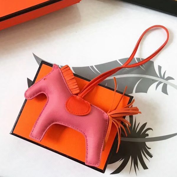 HERM Rodeo Horse Bag Charm In Pink/Orange Leather