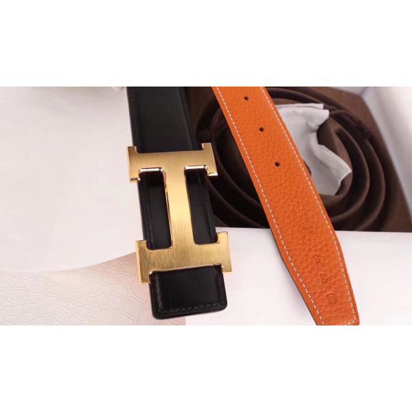 HERM H Belt Buckle & Orange 32mm Clemence Strap