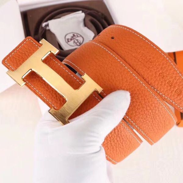 HERM H Belt Buckle & Orange 32mm Clemence Strap