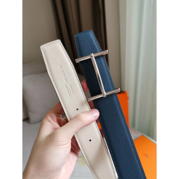 HERM H d'Ancre Reversible Belt In Blue/White Epsom Leather