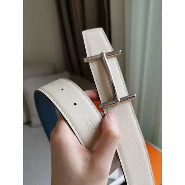 HERM H d'Ancre Reversible Belt In Blue/White Epsom Leather