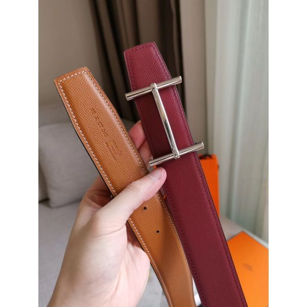 HERM H d'Ancre Reversible Belt In Gold/Red Epsom Leather