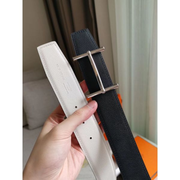 HERM H d'Ancre Reversible Belt In Black/White Epsom Leather