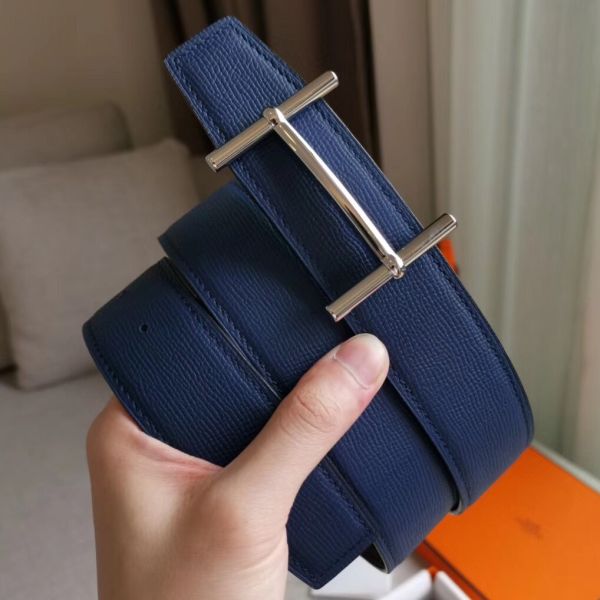 HERM H d'Ancre Reversible Belt In Indigo/Black Epsom Leather