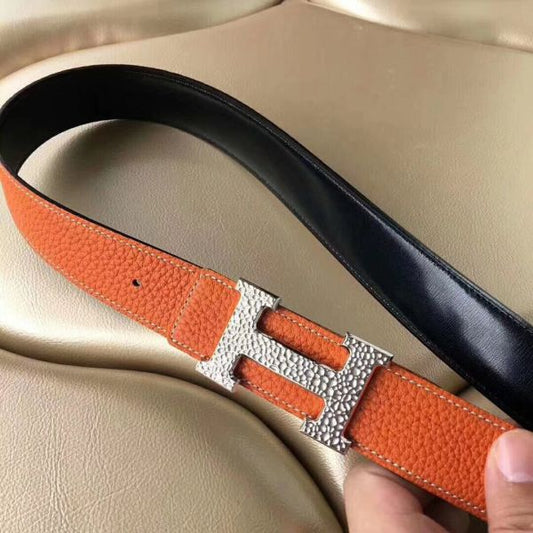 HERM H Belt Buckle & Orange Clemence 32 MM Strap