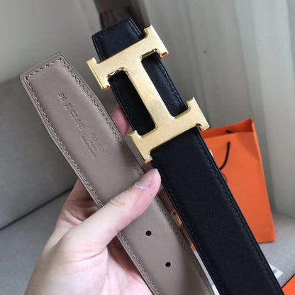 HERM H Reversible Belt In Grey/Black Swift Leather