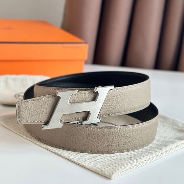 HERM H Speed Reversible Belt 32MM in Grey Clemence Leather
