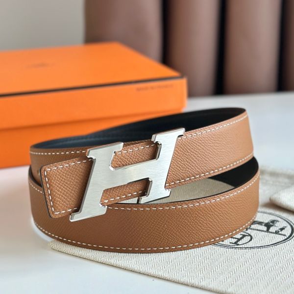 HERM H Speed Reversible Belt 32MM in Gold Epsom Calfskin