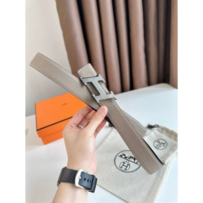 HERM H Speed Reversible Belt 32MM in Grey Epsom Calfskin