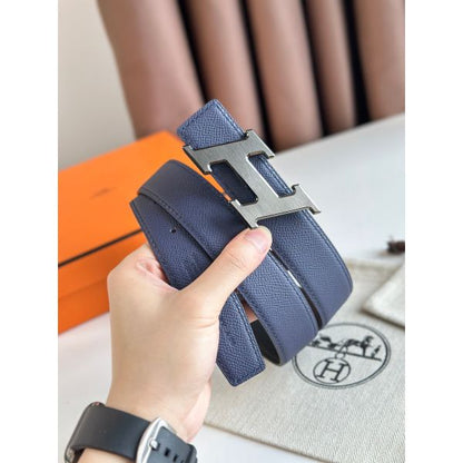 HERM H Speed Reversible Belt 32MM in Blue Saphir Epsom Calfskin