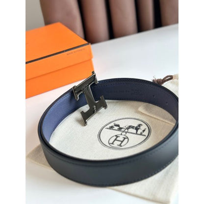 HERM H Speed Reversible Belt 32MM in Blue Saphir Epsom Calfskin