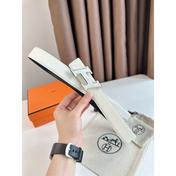 HERM H Speed Reversible Belt 32MM in White Epsom Calfskin