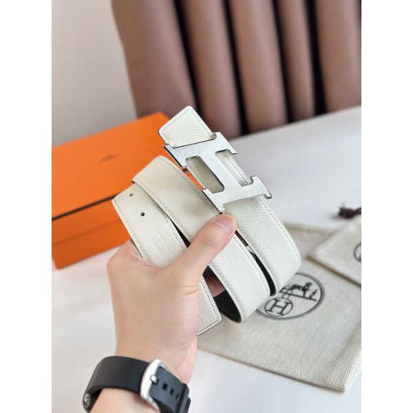 HERM H Speed Reversible Belt 32MM in White Epsom Calfskin