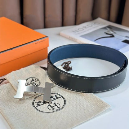 HERM Constance Reversible Belt 38MM in Blue Clemence Leather