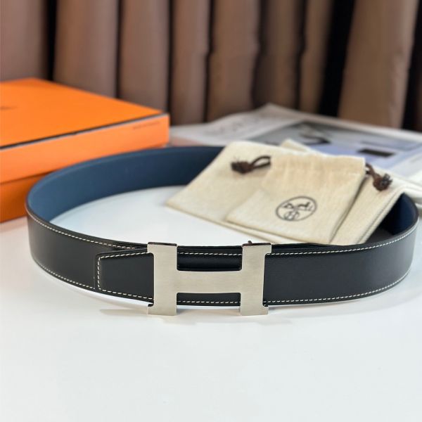 HERM Constance Reversible Belt 38MM in Blue Clemence Leather