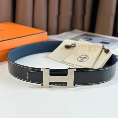 HERM Constance Reversible Belt 38MM in Blue Clemence Leather
