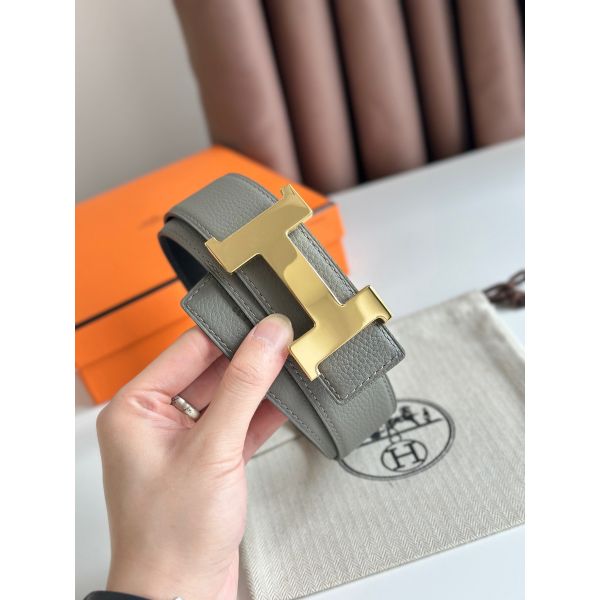 HERM Constance Reversible Belt 38MM in Grey Clemence Leather