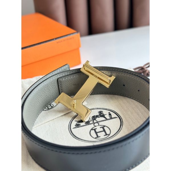 HERM Constance Reversible Belt 38MM in Grey Clemence Leather