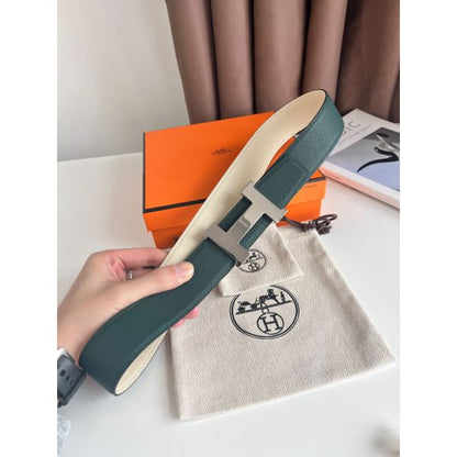 HERM Constance Reversible Belt 38MM in Green and Craie Epsom Calfskin