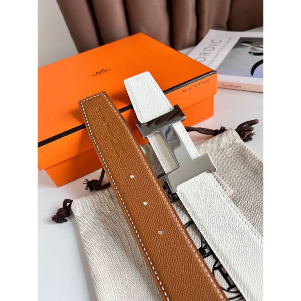 HERM Constance Reversible Belt 38MM in Gold and White Epsom Calfskin