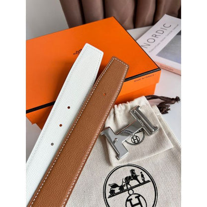 HERM Constance Reversible Belt 38MM in Gold and White Epsom Calfskin