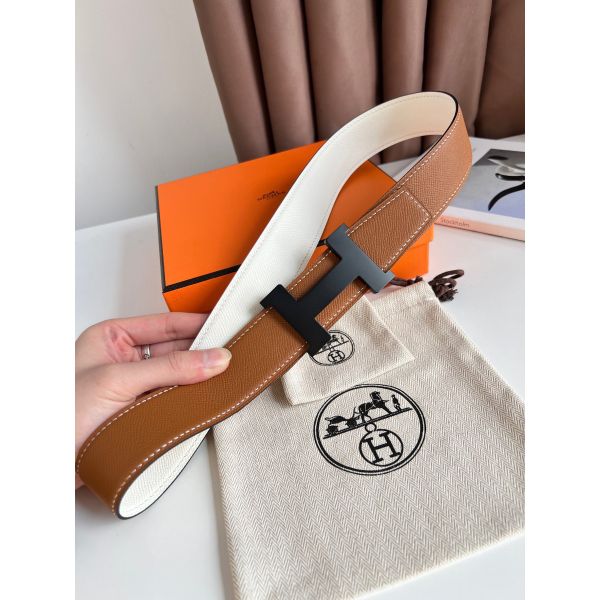 HERM Constance Reversible Belt 38MM in Epsom Leather with Black Buckle