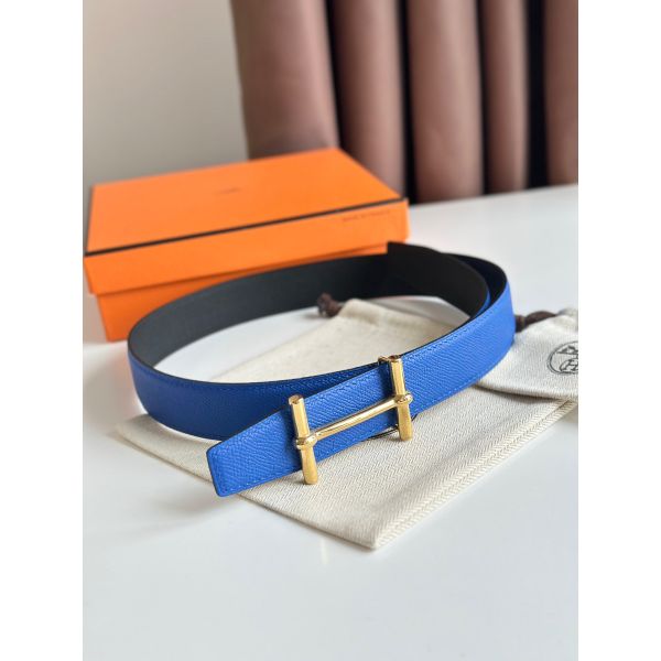 HERM H d'Ancre Reversible Belt 32MM in Blue and Black Epsom Calfskin