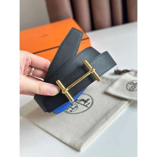 HERM H d'Ancre Reversible Belt 32MM in Blue and Black Epsom Calfskin