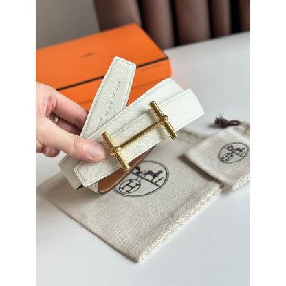 HERM H d'Ancre Reversible Belt 32MM in Gold and White Epsom Calfskin