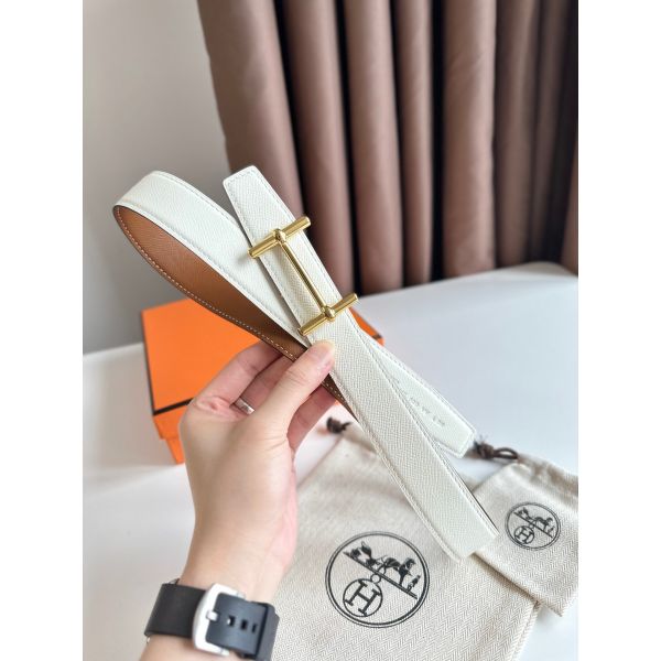 HERM H d'Ancre Reversible Belt 32MM in Gold and White Epsom Calfskin