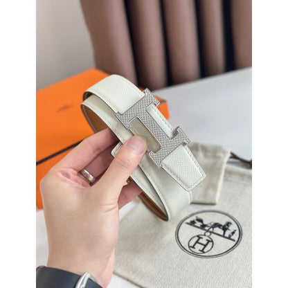 HERM H Guillochee Reversible Belt 32MM in Gold and White Epsom Calfskin