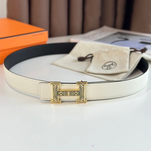 HERM H Touareg Reversible Belt 32MM in White Epsom Leather